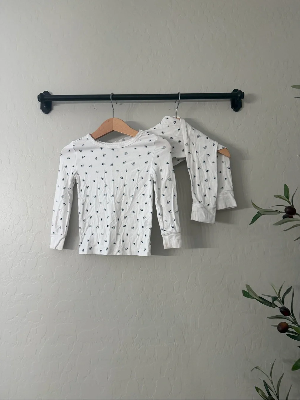 White Floral Print Bamboo Toddler Pajamas